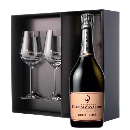 Billecart Salmon Le Rose Champagne 75cl And Diamante Venezia Glasses Gift Box Set